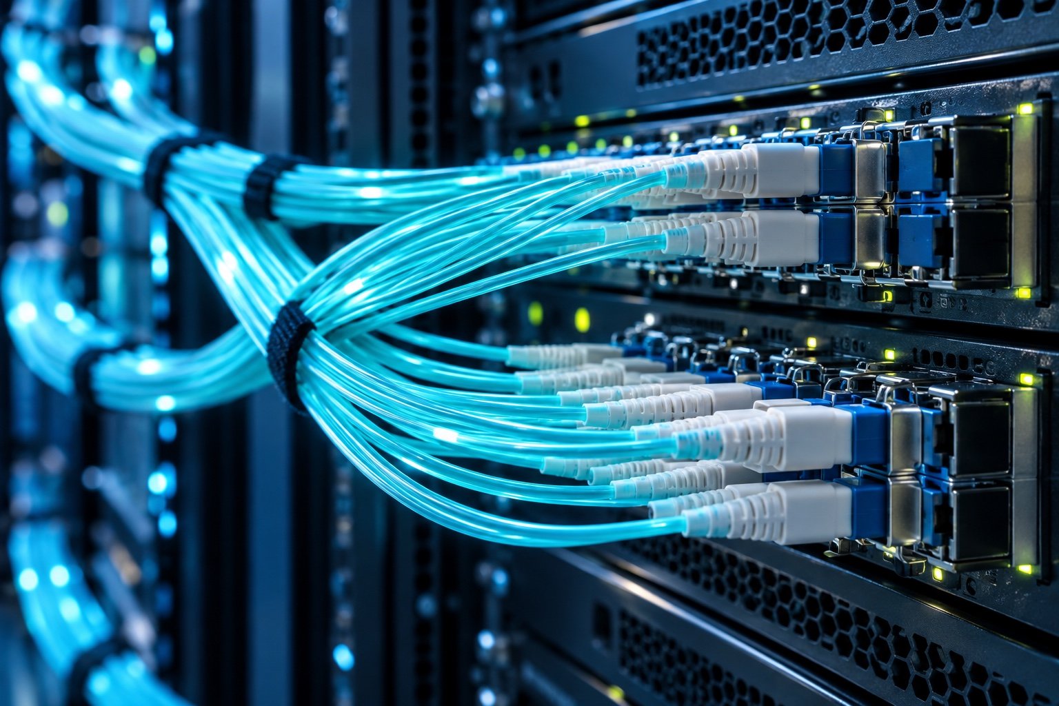 Conexiones de fibra óptica e infraestructura de red